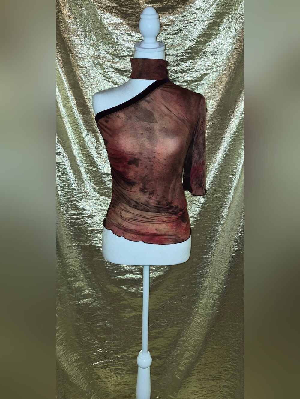 Sheer One-Shoulder Choker Top in Rust Tie-Dye